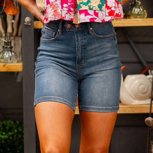 Damen High-Waist Denim-Shorts im figurbetonten Schnitt EB