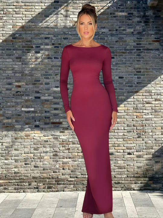 Damen Figurumspielendes Maxikleid mit langem Arm und elegantem Schnitt EB
