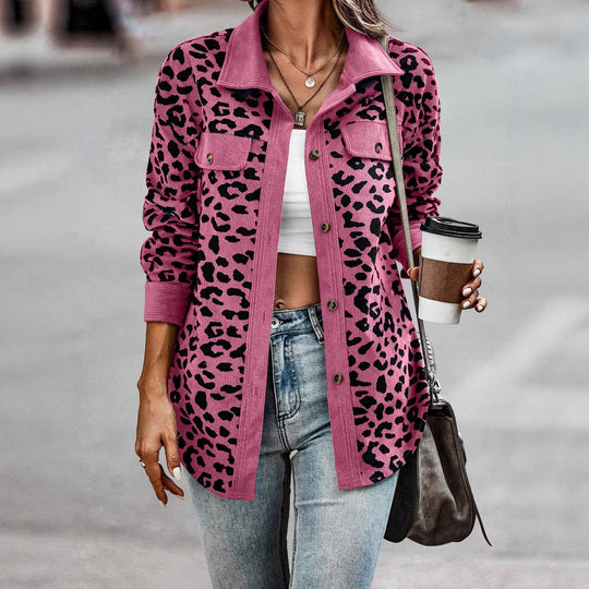 Damen Freizeitjacke mit strukturiertem Leopardenmuster und praktischen Taschen EB