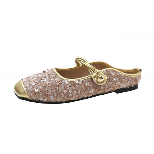 Damen elegante Slip-On Balettschläppchen mit glitzernden Applikationen EB