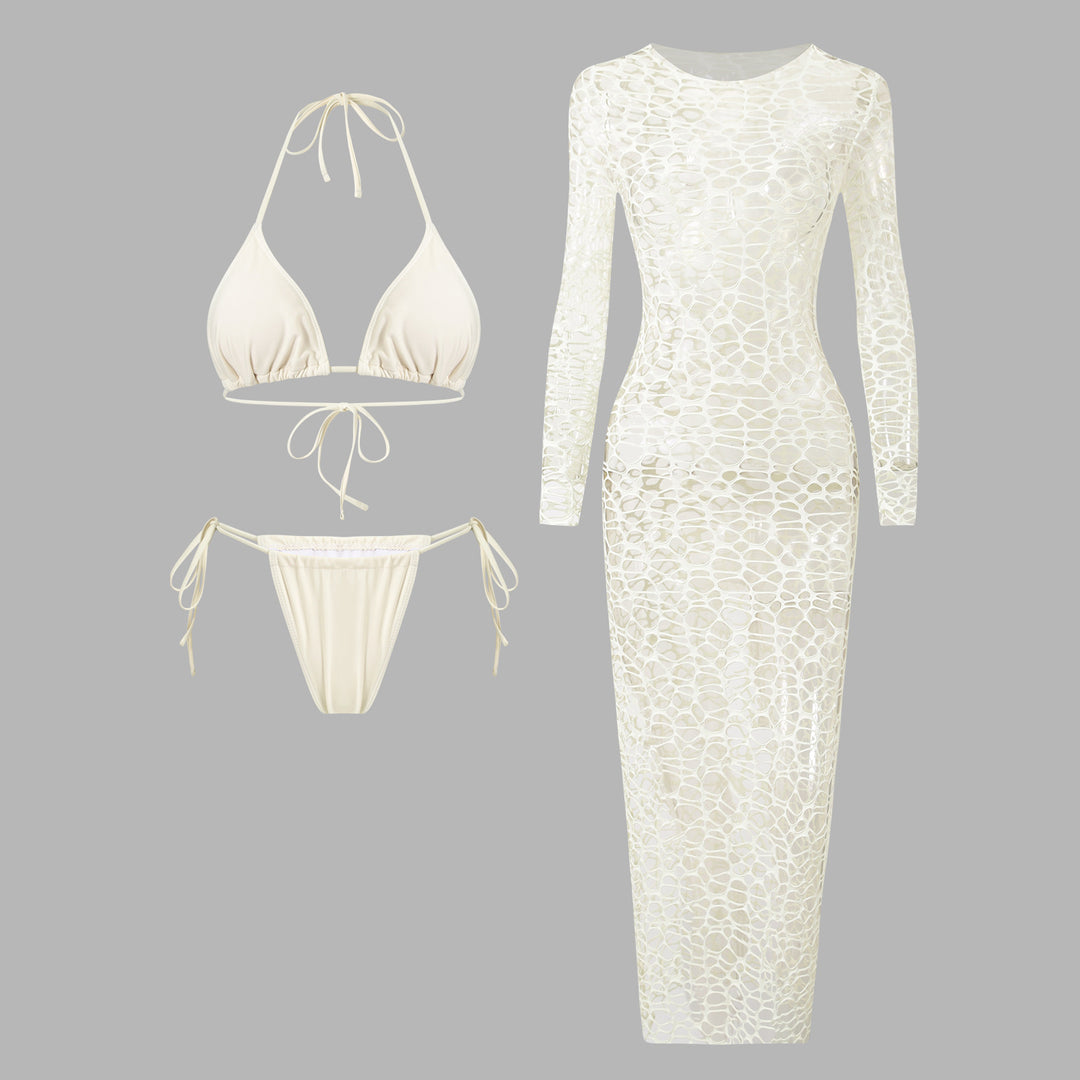 Damen elegantes und transparentes Maxikleid EB