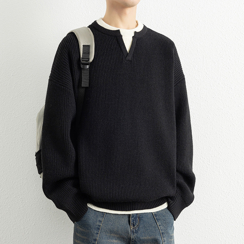 Herren Strickpullover mit V-Ausschnitt und strukturiertem Design EB