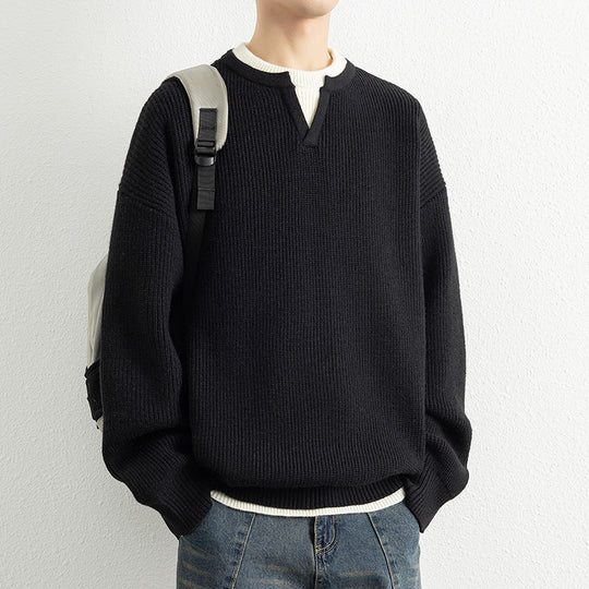 Herren Strickpullover mit V-Ausschnitt und strukturiertem Design EB