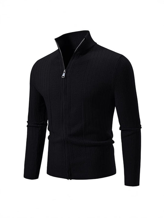 Herren Strickpullover mit hochschließendem Reißverschluss und feinem Rippdesign EB