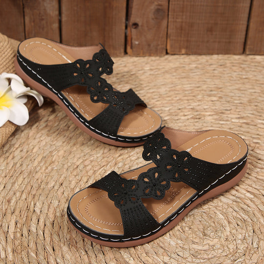 Damen Clogs mit floraler Perforation und gepolstertem Fußbett EB