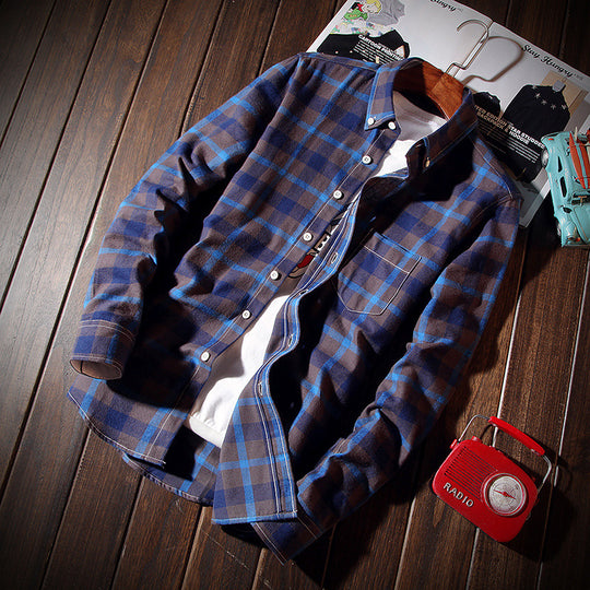 Herren nan lässiges kariertes Baumwoll-Flanellhemd mit Button-Down-Kragen, Brusttasche und abgerundetem Saum EB