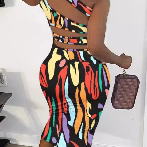 Damen Figurumspielendes Kleid mit eindrucksvollem Grafikmuster und asymmetrischem Schnitt EB
