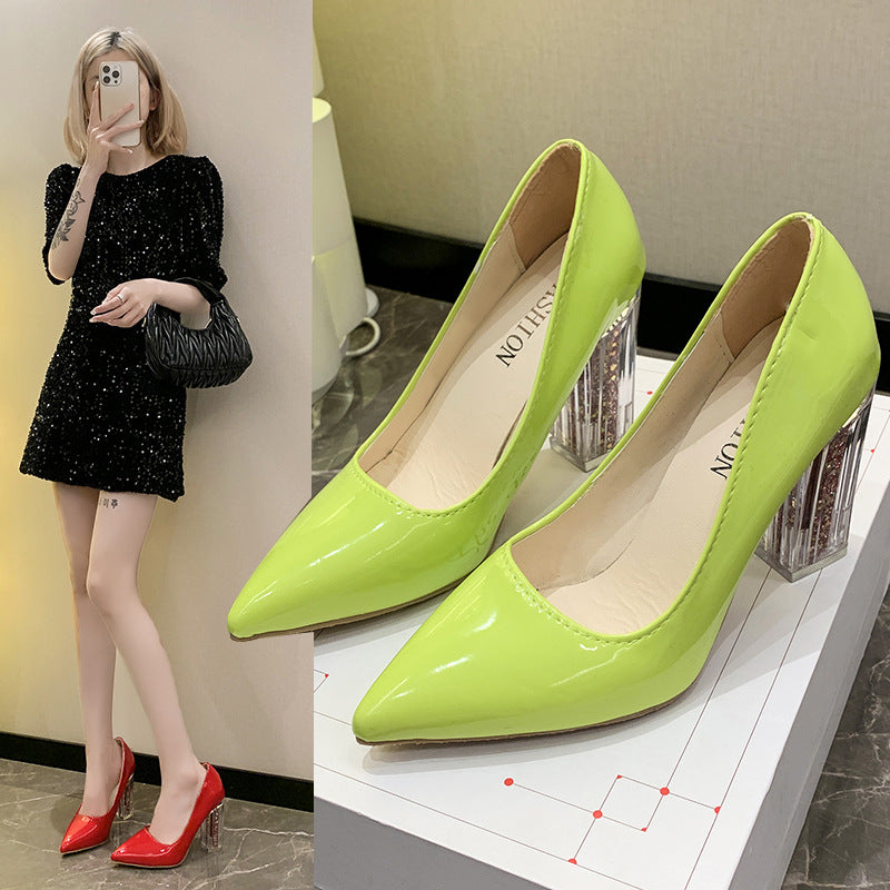 Damen Elegante High Heel Pumps mit transparentem Blockabsatz EB