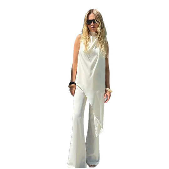 Damen elegante und fließende Chiffon-Hose mit asymmetrischem Schnitt EB