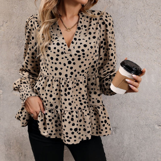Damen Bluse mit voluminösen Puffärmeln und lässigem Volantdesign EB
