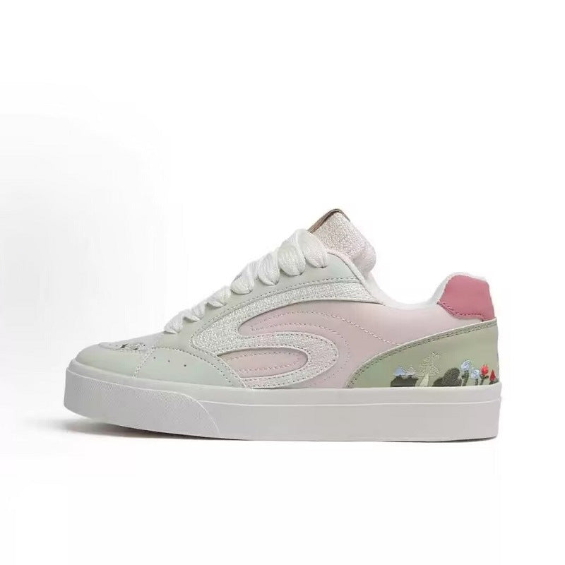 Damen Modische Sneaker mit floralem Design und dicker Sohle EB