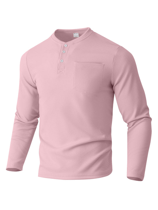 Herren nan Langarm Henley mit Waffelstruktur und Brusttasche thermisches Langarmshirt EB