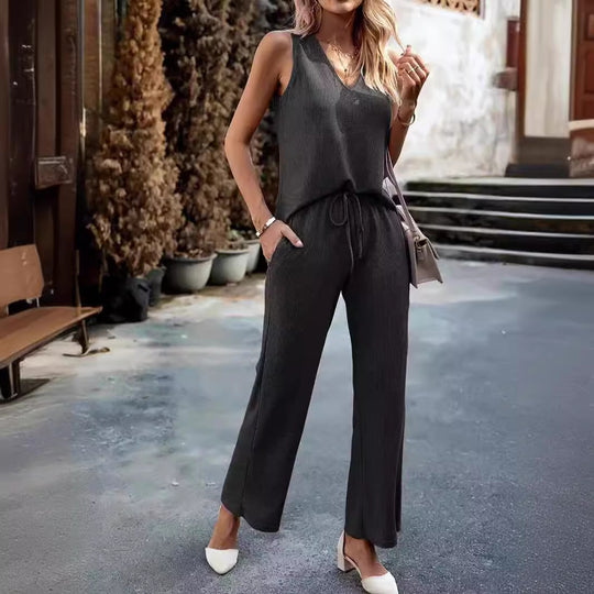 Damen Bequemes Jumpsuit mit weitem Bein und lässigem Schnitt EB