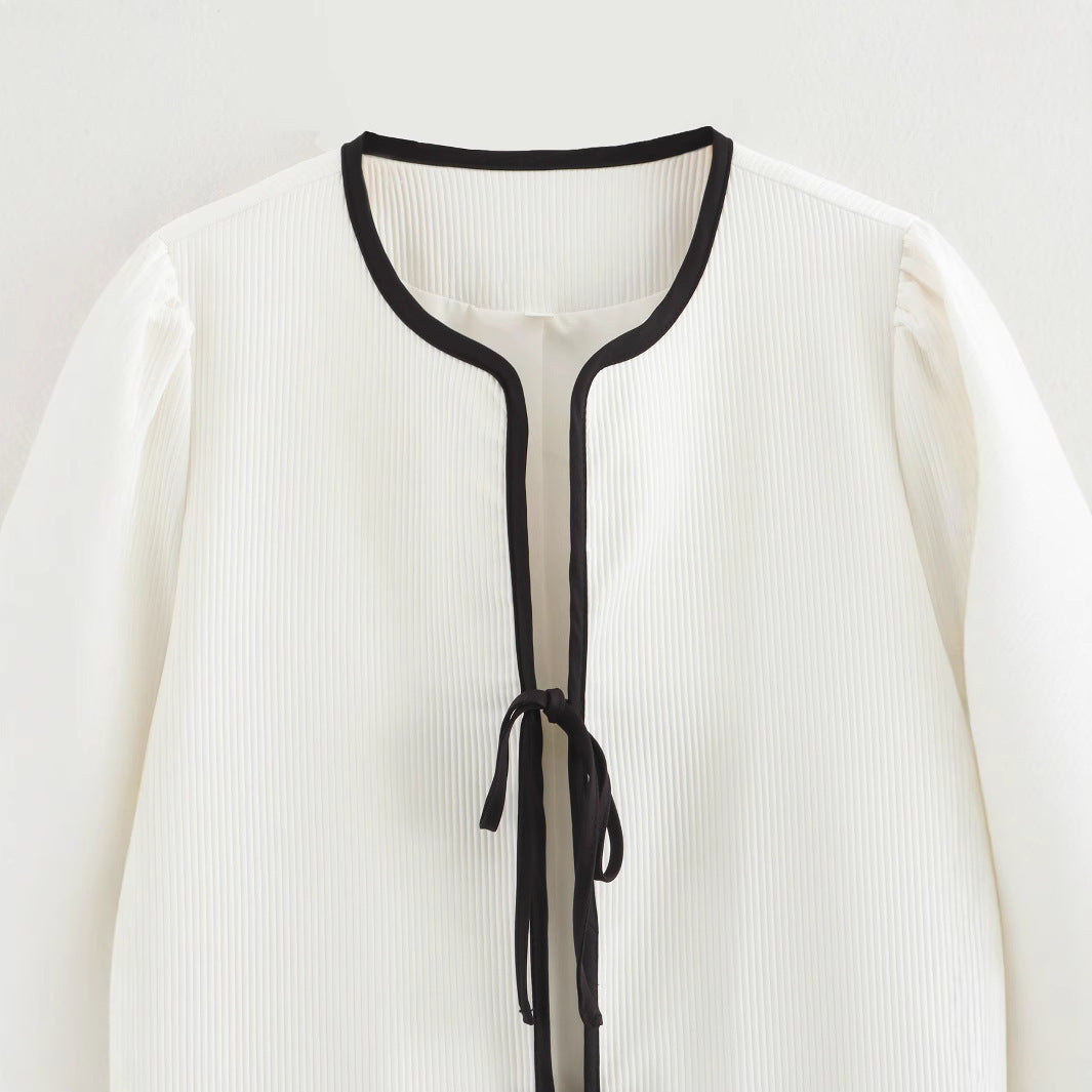 Damen modische Überziehjacke mit eleganten Binde-Details und praktischen Taschen EB