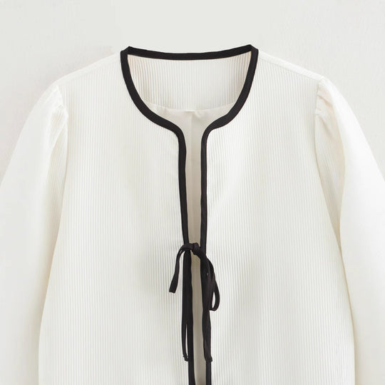Damen modische Überziehjacke mit eleganten Binde-Details und praktischen Taschen EB