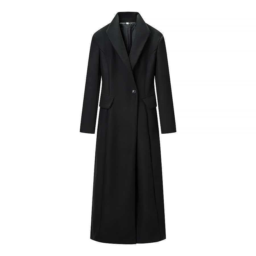 Damen nan Maxilanger Wollmixmantel mit taillierter Silhouette, Reverskragen und Pattentaschen EB