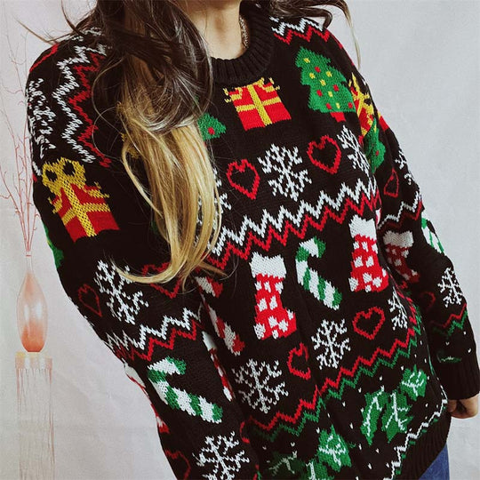 EB | Weihnachtlicher Strickpullover Mit Schneeflockenmotiv