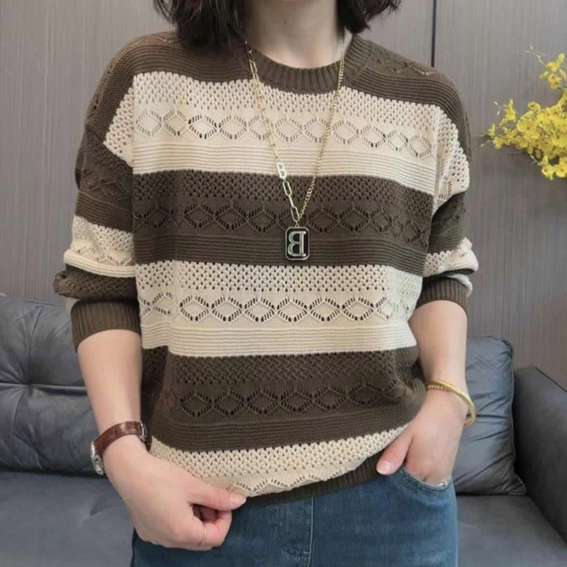 Damen Strickpullover mit modischem Lochmuster und lässigem Schnitt EB