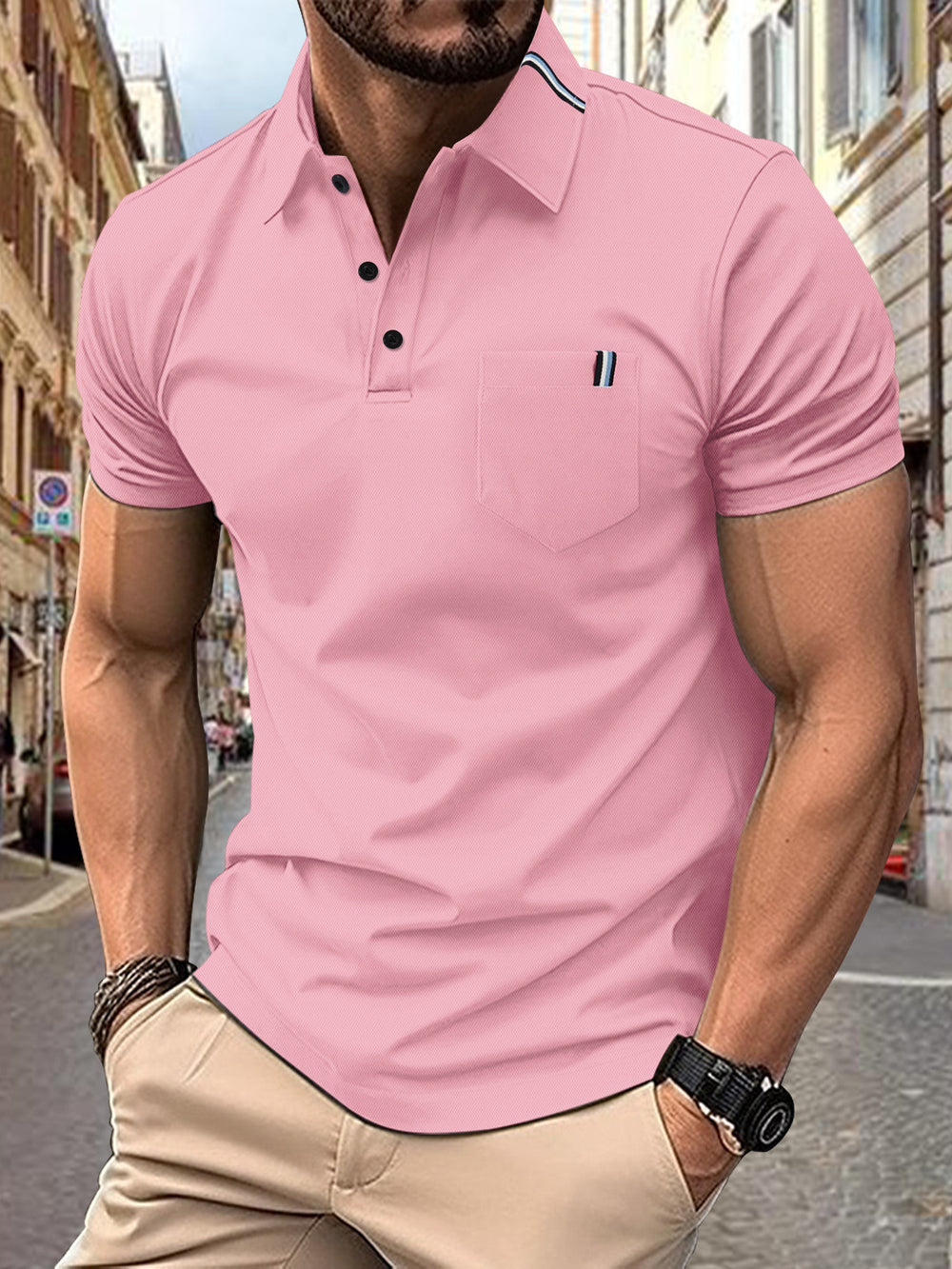 Herren Polohemd mit modernem Schnitt und Brusttasche EB