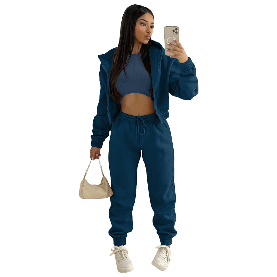Damen stylischer Sportanzug mit lässiger Kapuzenjacke und elastischen Bundelementen EB