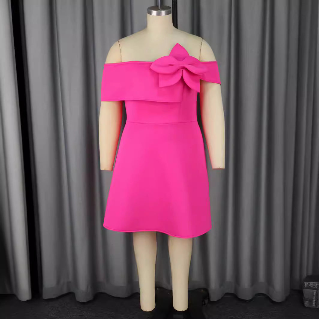 Damen Off-Shoulder Cocktailkleid mit großer Schleifenapplikation EB