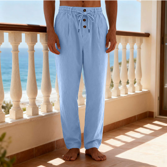 Herren nan leichte Loungehose mit elastischem Kordelbund, Tunnelzug und dekorativer Knopfleiste EB
