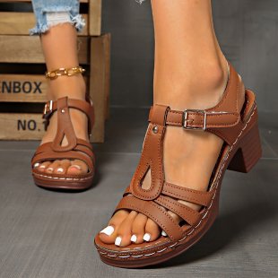 Damen Komfortable Keil-Sandalen mit modischem Riemendesign EB