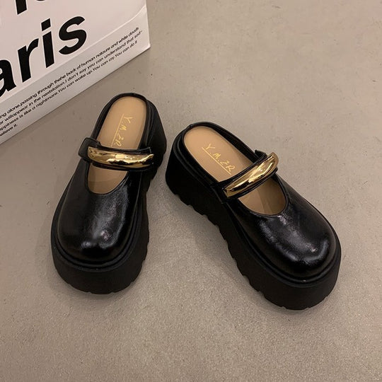 Damen Modische Plateau-Clogs mit glänzendem Detail und rutschfester Sohle EB
