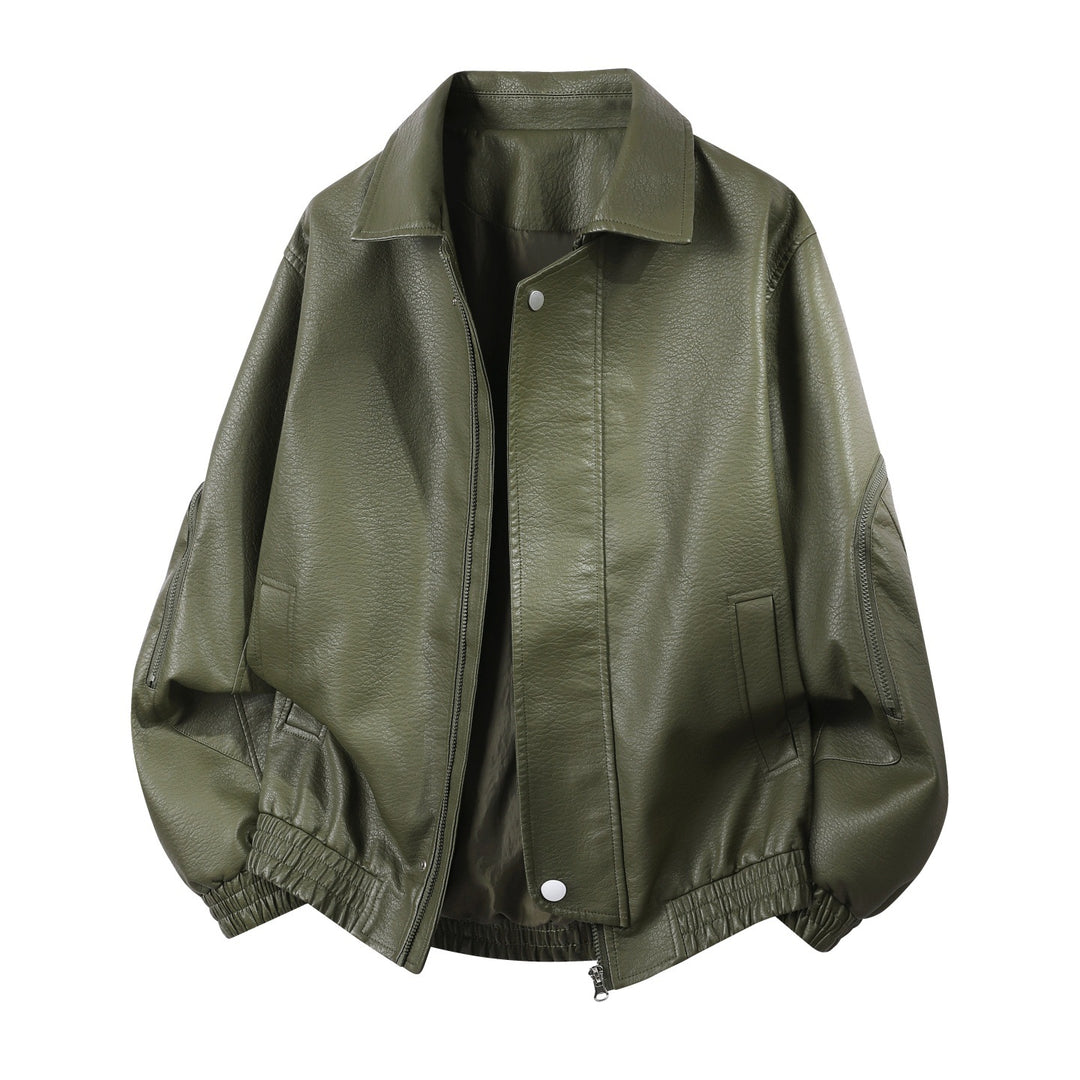 Herren oversized Kunstleder-Blouson mit elastischem Saum und verdecktem Reißverschluss EB