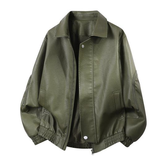 Herren oversized Kunstleder-Blouson mit elastischem Saum und verdecktem Reißverschluss EB