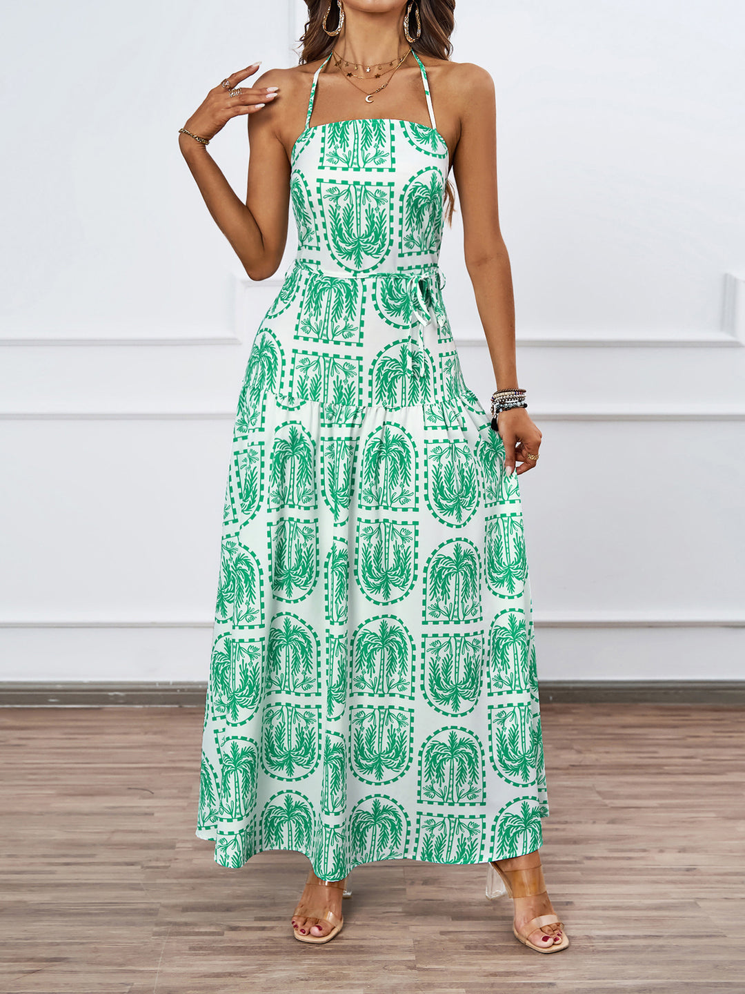 Damen Maxikleid mit raffiniertem Design und luftigen Trägern EB