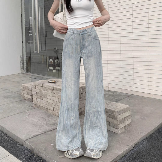 Damen Weite Jeans im lässigen Vintage-Stil mit einzigartigem Strukturdesign EB