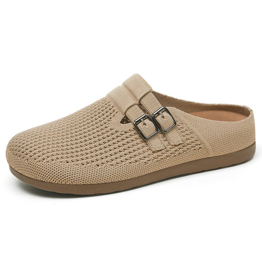 Damen nan gestrickter Clog-Mule mit doppelter Metallschnalle, atmungsaktivem 3D-Strickoberteil und ergonomischem Memory-Fußbett EB