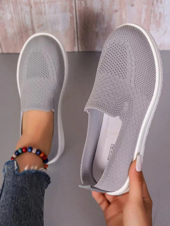 Damen Atmungsaktive Slip-On Sneakers mit elastischem Strickoberteil und bequemer Sohle EB
