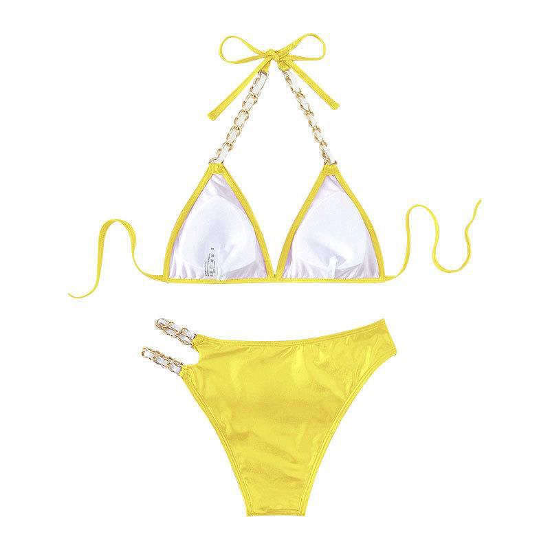 Damen Triangel-Bikini mit goldfarbenen Kettenakzenten EB