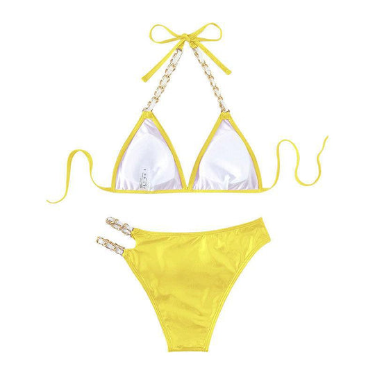 Damen Triangel-Bikini mit goldfarbenen Kettenakzenten EB