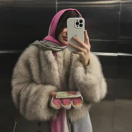 Damen Kuschelige Kunstpelzjacke mit offenem Schnitt EB