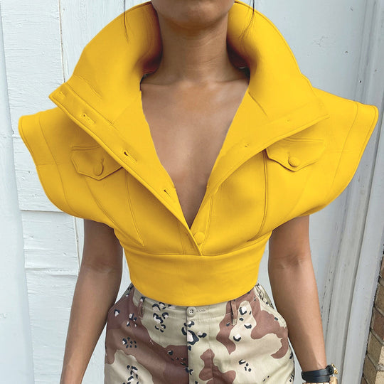 Damen Cropped Blazer mit oversized Kragen EB