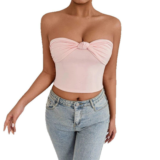 Damen Bandeau Crop-Top mit Knoten-Design EB