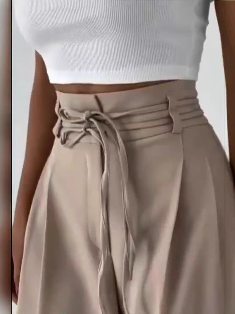 Damen weite Chino-Hose mit hohem Bund und verstellbarem Kordelzug EB