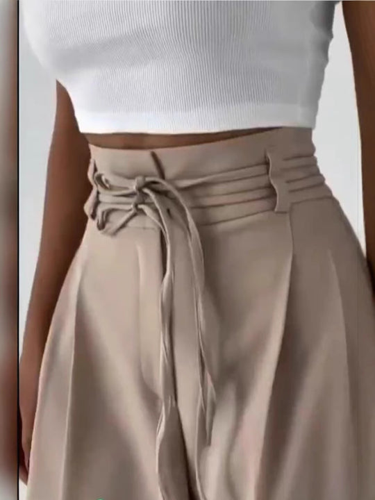 Damen weite Chino-Hose mit hohem Bund und verstellbarem Kordelzug EB