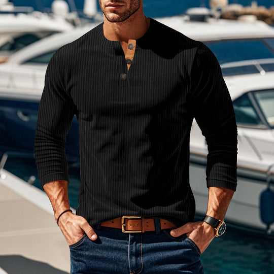 Herren Langarmshirt mit strukturiertem Design und praktischen Knöpfen EB