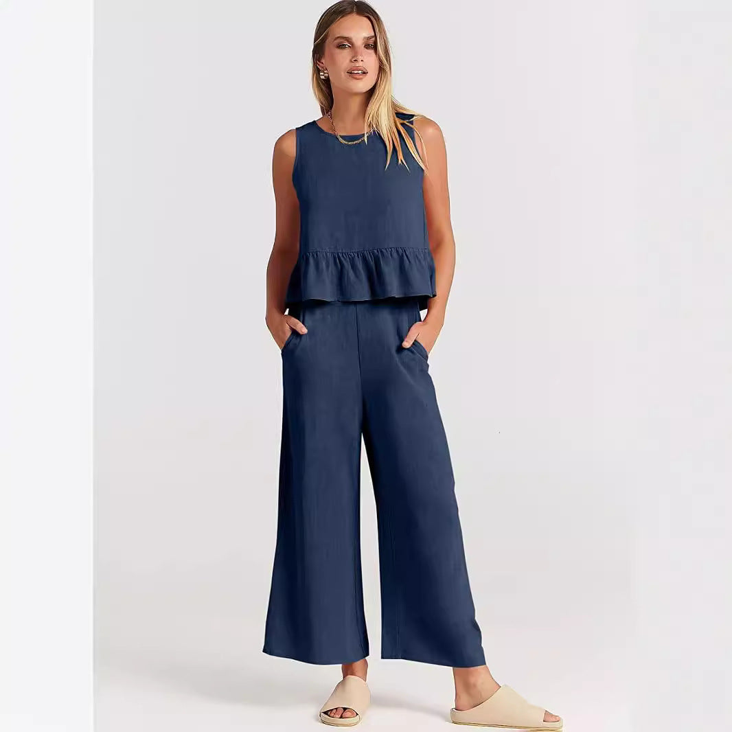 Damen Lässiger Peplum-Jumper mit weit geschnittenen Hosen EB