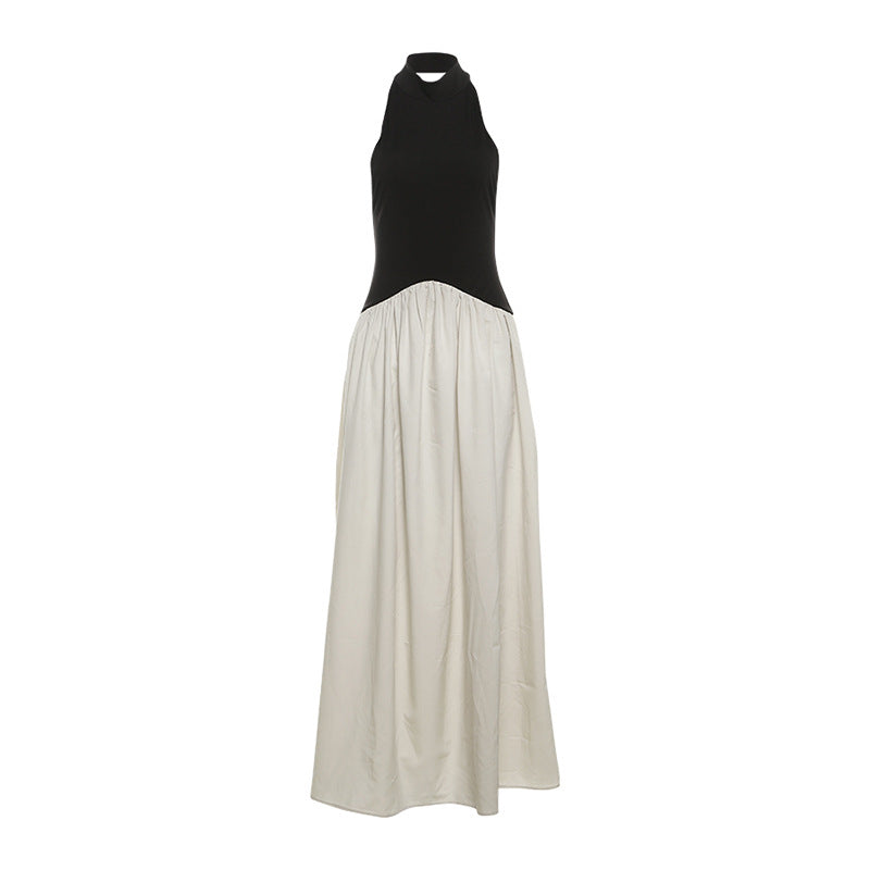 Damen Elegantes Maxikleid mit hochgeschlossenem Design und zwei Farbdetails EB