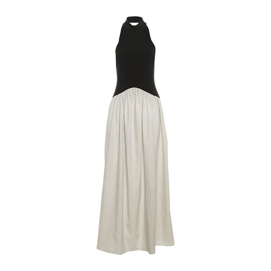 Damen Elegantes Maxikleid mit hochgeschlossenem Design und zwei Farbdetails EB