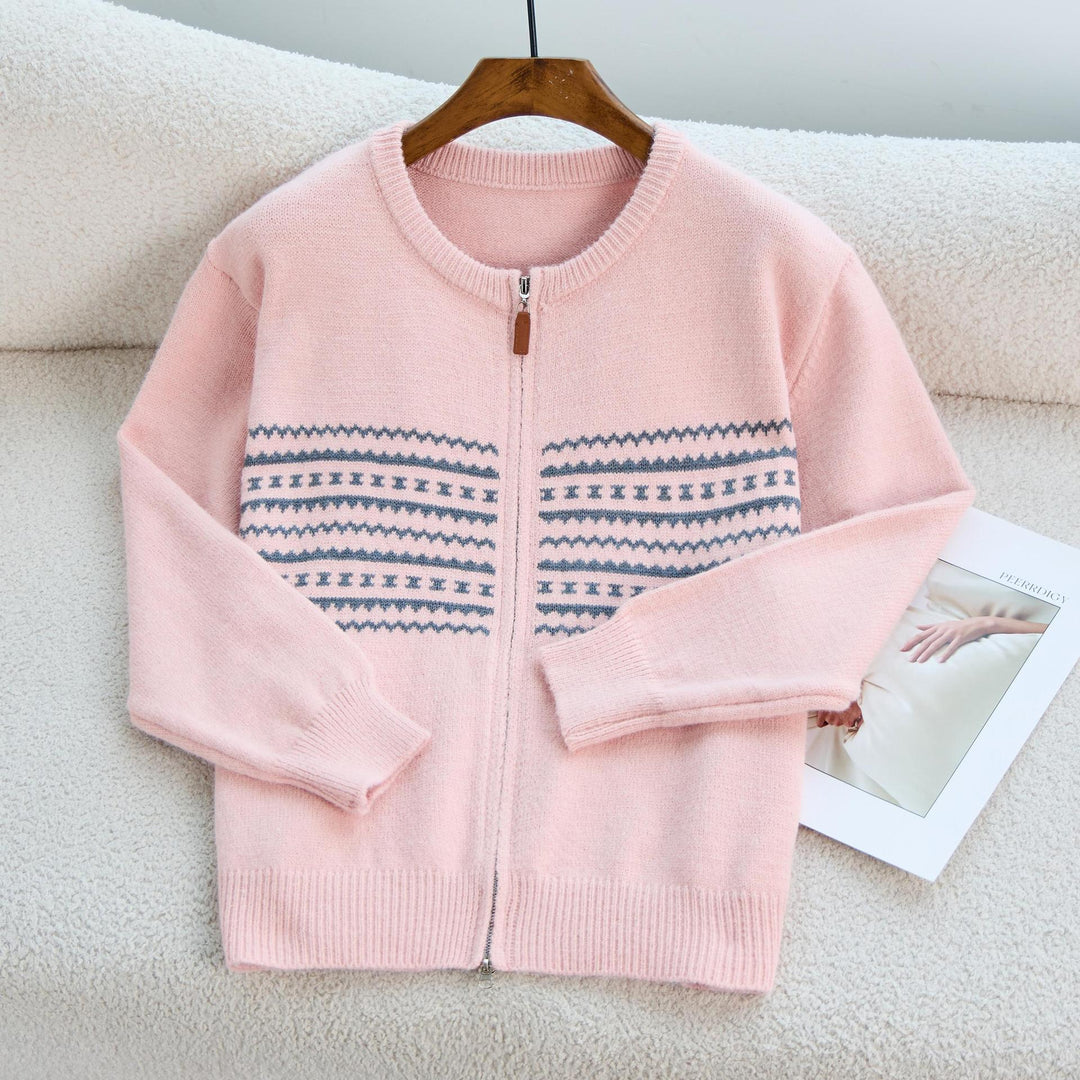 Damen Strickjacke mit Reißverschluss und nordischen Mustern EB