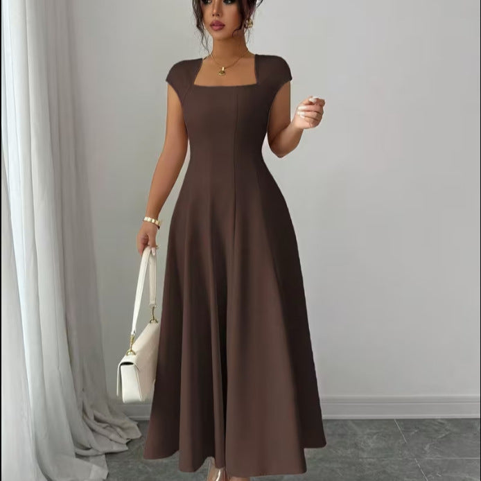Damen Elegantes Maxikleid mit rechteckigem Ausschnitt und fließendem Rock EB