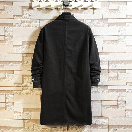 Herren nan langer Overshirt Mantel aus Denim mit Druckknopfleiste und aufgesetzten Taschen EB