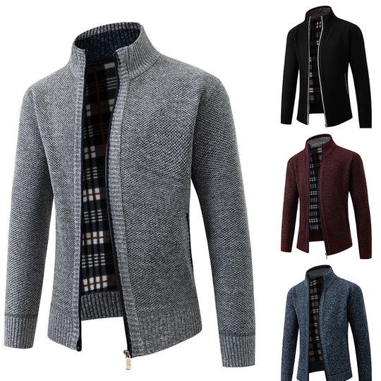 Herren Strickjacke mit strukturiertem Design und hohem Kragen EB