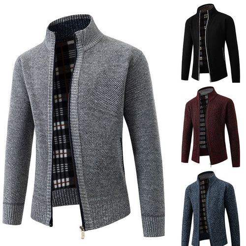 Herren Strickjacke mit strukturiertem Design und hohem Kragen EB